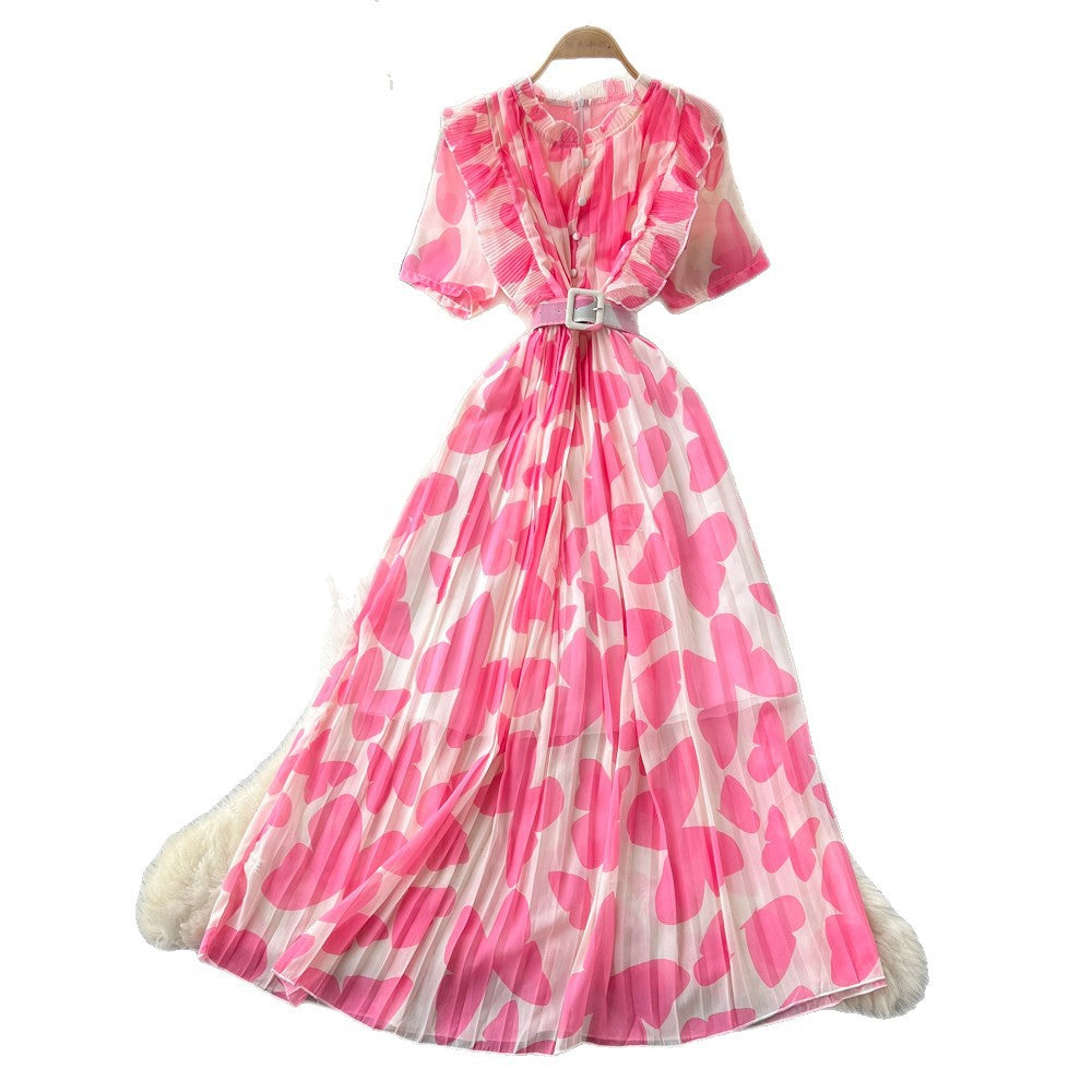 French riviera style butterfly print dress - women's summer korean v-neck slimming a-line maxi dress - elegant & commute-friendly