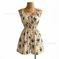 cross-border fashion summer french floral suspender jumpsuit new arrival waist one-piece dropshipping
