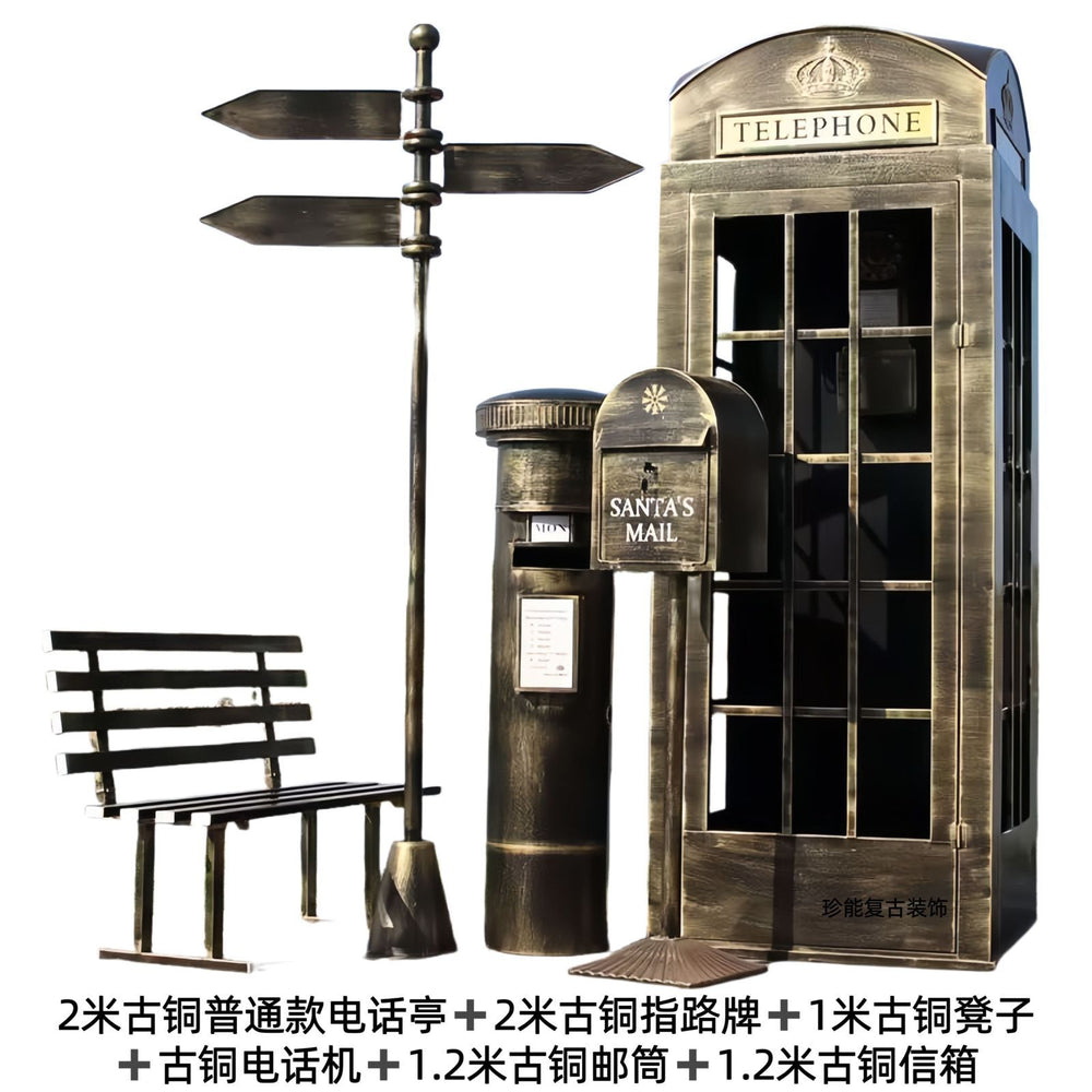 Retro iron telephone booth mailbox street sign bench popular store decoration floor-standing ornaments photography props model