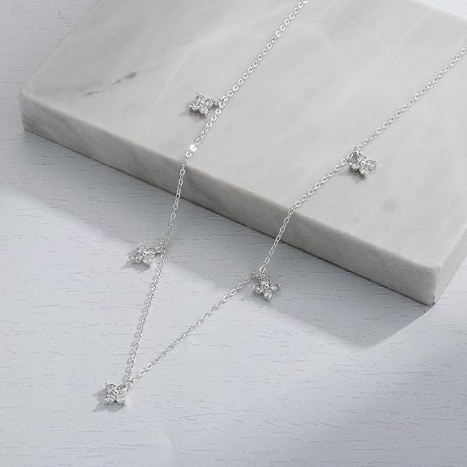 European and american new copper micro-paved zirconia flower pendant necklace, white cubic zirconia four-leaf clover women's choker