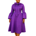 Fall and winternew arrivalbows stand collar puff sleeve large hem skirt retroelegance waist a hem party dress dres