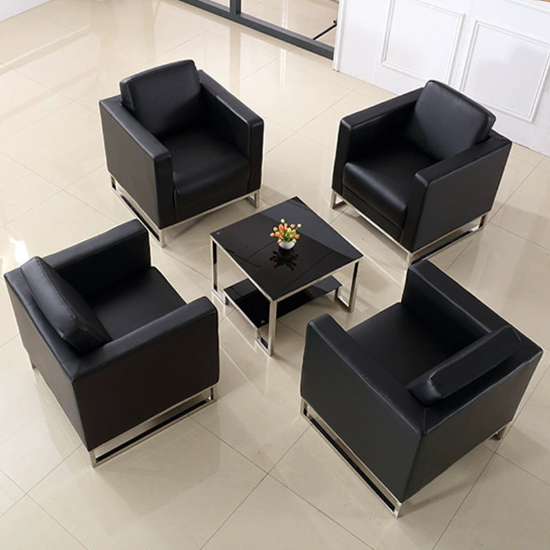 Single seater office sofa with coffee table set - genuine leather, ideal for car dealerships (4s stores), customer waiting areas, reception rooms - minimalist modern design
