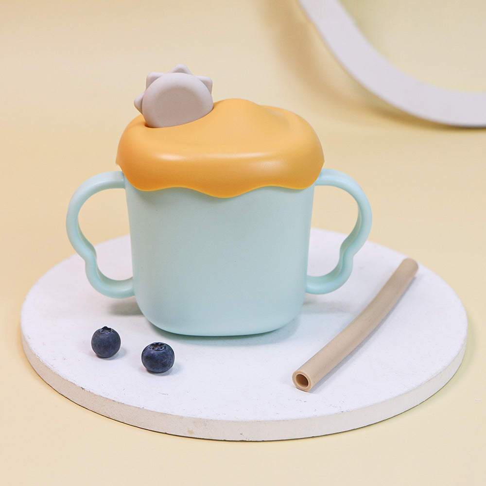 Baby anti-spill straw cup - cute cloud design, infant & toddler home drinking cup, kids' milk cup with handle