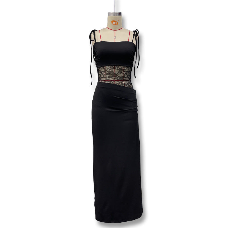 Aliexpress  spring new arrivals: european and american style sexy lace patchwork hollow-out see-through camisole dress