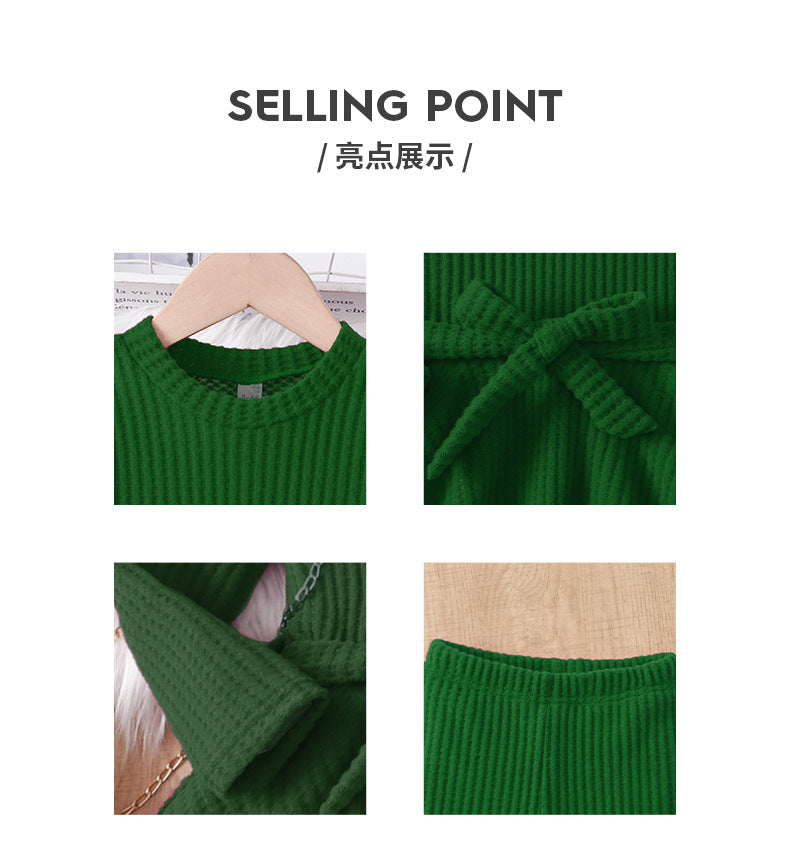 girls' autumn outfit: green ruffle skirt top and pants set - perfect for autumn loungewear or playtime