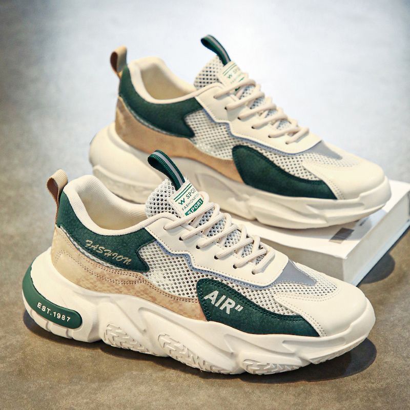 Men's winter 2025 new mesh hollow-out breathable anti-odor height-increasing versatile hong kong style chunky sole dad shoes trendy sneakers for men