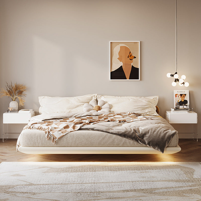Wabi-sabi style floating bed without bedside, master bedroom designer suspended hotel b&b genuine leather double bed wholesale