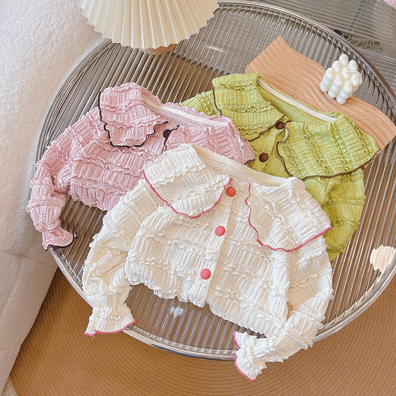 new children's lace blouse - spring/autumn outerwear, long sleeve top, versatile doll collar, stylish and trendy