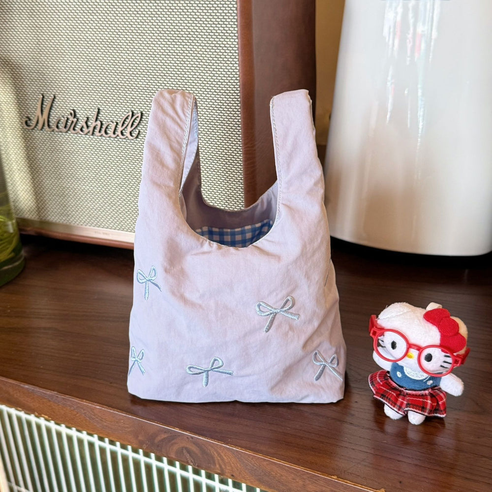 Mint green bow embroidered handbag - girly, portable mini tote bag for everyday commuting, cute storage pouch, exquisite design
