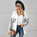 Fashion cross-border trade  independent station new arrivalloose leopard print patchwork denim shirt long-sleeved top cardigan