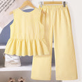 Girls' outfit: foreign trade children's clothing,  summer new fashion striped sleeveless sweet ruffle top and wide-leg pants set
