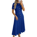 Amazon sweet & spicy  summer casual short-sleeve crew neck versatile button-up textured slim-fit midi dress
