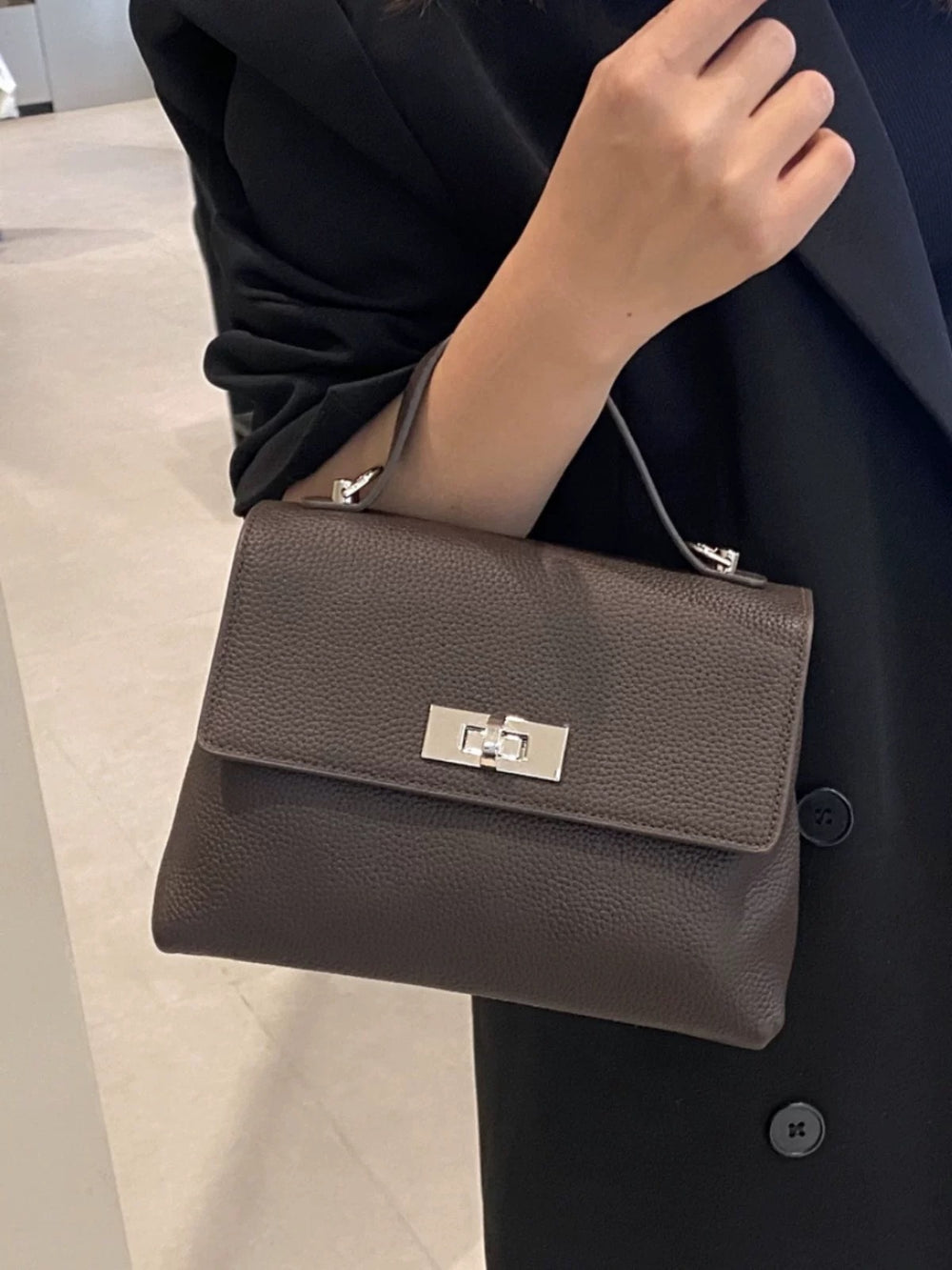 Genuine leather women's bag - new spring 2025 fashion: stylish crossbody, minimalist commuter bag, trendy korean style, real leather shoulder bag