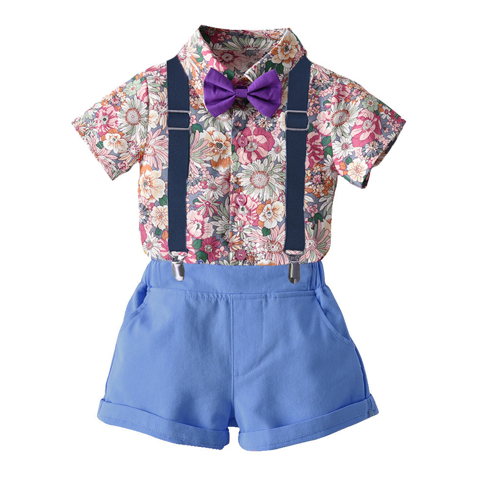 Kids' hong kong style floral shirt performance costume, boys' street dance outfit, runway dress, boys' host outfit, children's day performance costume