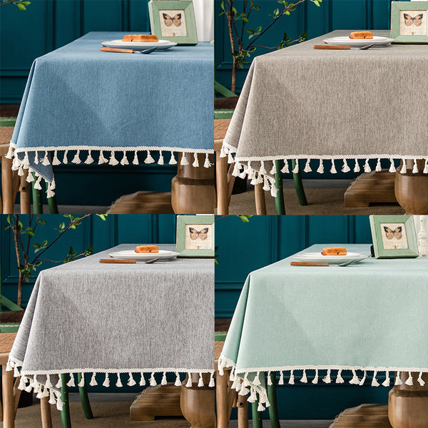 cotton and linen tablecloth waterproof and oil-proof leave-in solid color meal fabric restaurant coffee table rectangular tablecloth