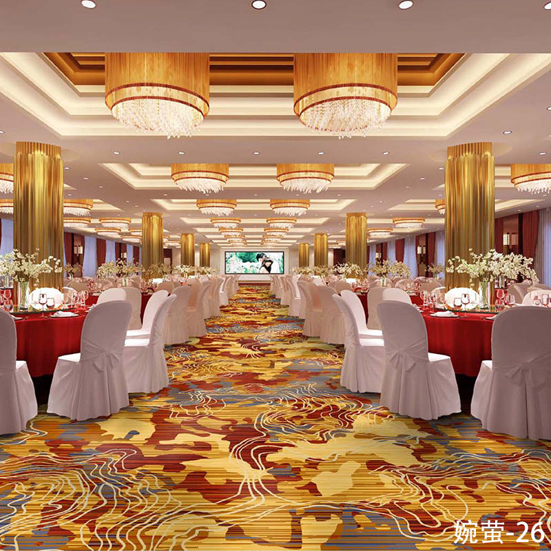 Custom carpets for hotel banquet halls, corridors, and aisles - fire-retardant, full-spread nylon printed carpets for restaurants and dining rooms