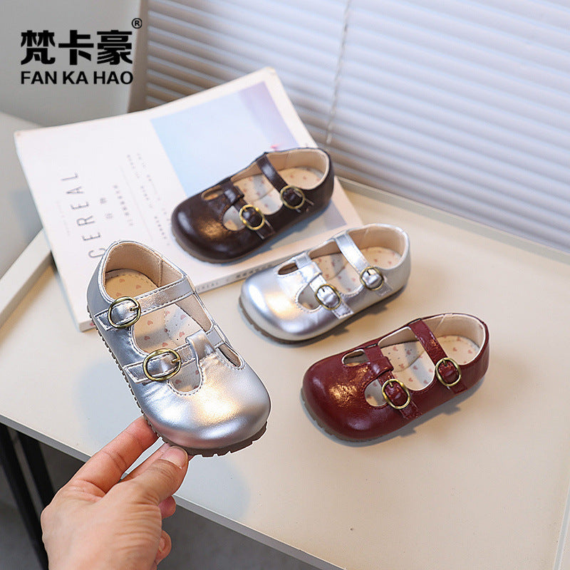 Vancahao girls' black leather shoes, new autumn  collection, soft-soled princess shoes, single shoes, british style baby shoes
