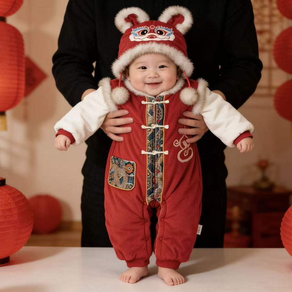 New year's outfit winter newborn infant baby new year's greeting clothes winter onesie outerwear romper trendy crawling suit