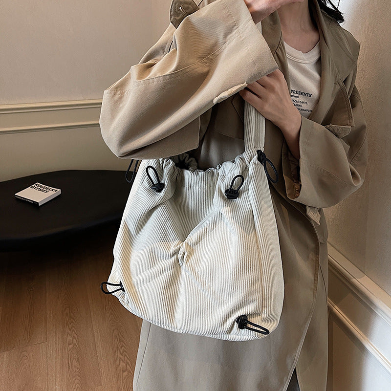 Cross-border trendy cloth bag large capacity fashion solid color shoulder bag casual messenger bag pleated commuter tote bag