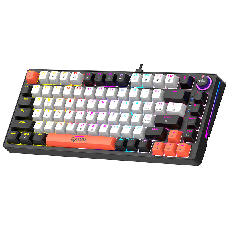 Raiku g83 true mechanical keyboard - wired rgb gaming keyboard with dazzling gradient colors, knob, and blue switches