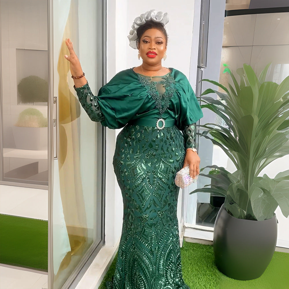 Fashion cross-border export women's clothing plus size party evening dress  african sequin intellectual elegancedress