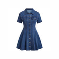 Fashion cross-border women's clothing   independent station new arrival denim short-sleeved cardigan waist dress for women