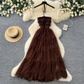 French chic sleeveless high-waisted a-line coffee-colored dress - women's summer slimming cake dress - vacation style maxi dress