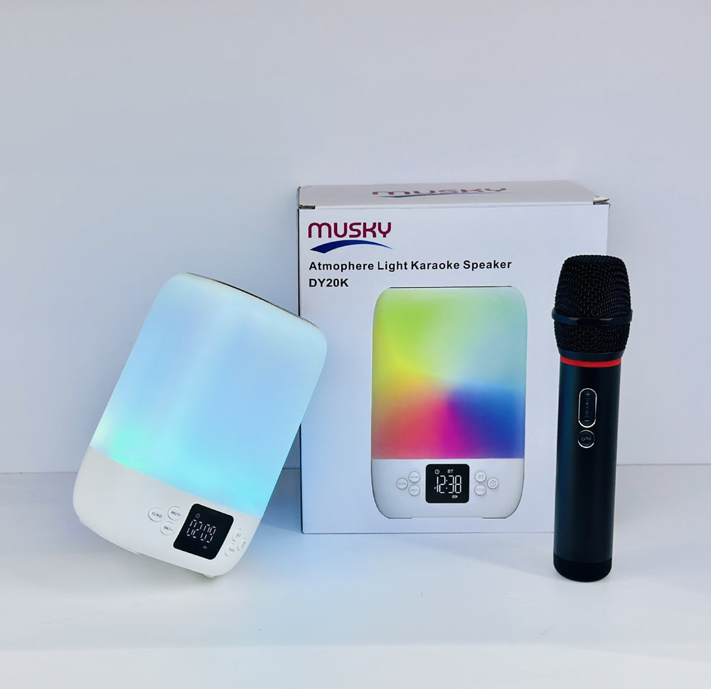 Longweishi dy20k wireless karaoke bluetooth speaker - compact audio system with night light & table lamp - perfect for music, ambiance, and outdoor use
