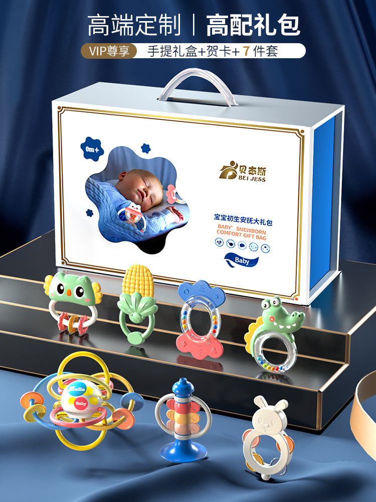 Infant rattle toys can be boiled educational toothpaste can bite newborn babies hand rattle with storage box for gifts