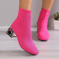 Fashion low-top elastic boots fall and winternew arrivalfashion thin boots rhinestone thick heel fly woven square toe short boots women's shoes