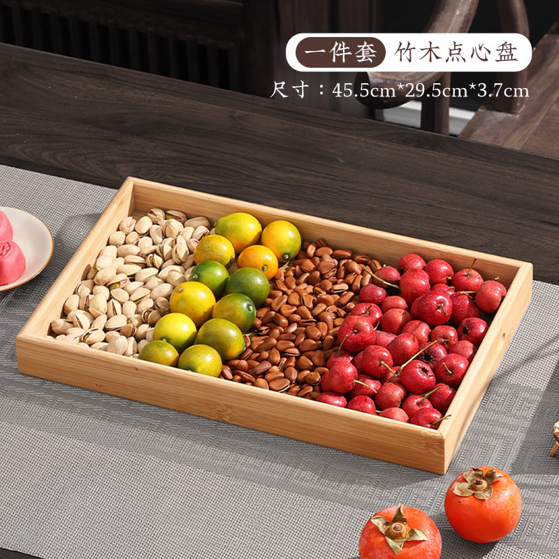 Wooden tray for tea brewing, dried fruit, afternoon tea snacks, and dim sum – original paulownia wood chinese-style multi-compartment tea tray
