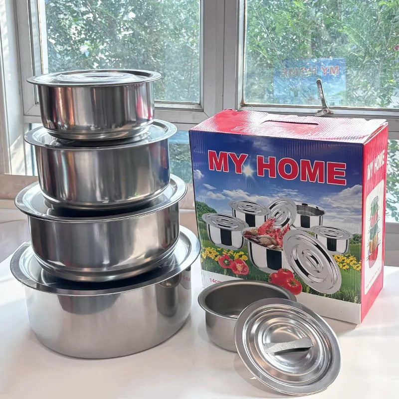 Stainless steel cookware set - cross-border five-piece cookware set with lids, three-piece saucepan set, thai pot, indian pot