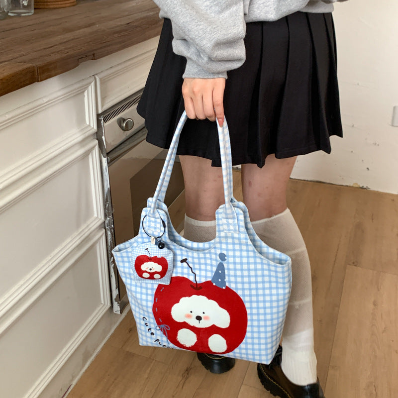Cute plaid puppy print bag for women, 2025 new trendy versatile shoulder bag, lazy style commuter crossbody bag