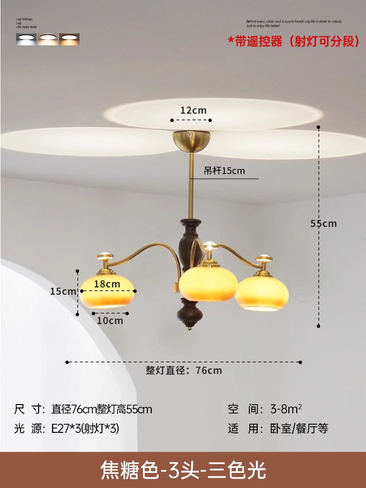 Medieval vintage American retro persimmon lens projection living room chandelier study bedroom dining room eye protection lamp