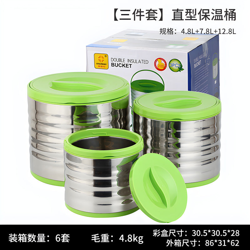 stainless steel thermal insulation pot suit office workers and students thermal insulation lunch box three-piece set food warmer rice bucket