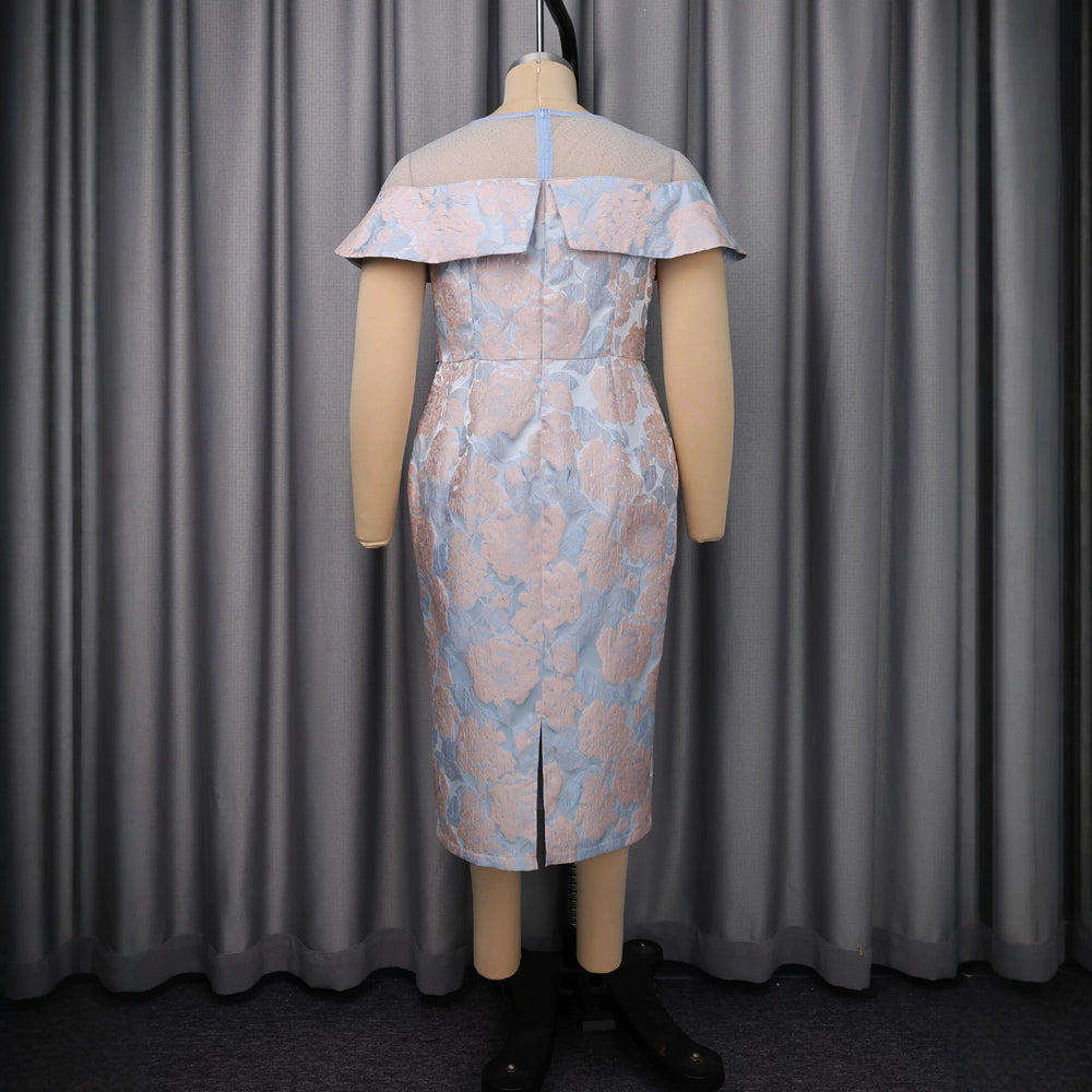 New arrivalfashion silmdress elegance jacquard ruffle sleeves patchwork mesh hot diamond waist bag hip skirt dress