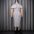 New arrivalfashion silmdress elegance jacquard ruffle sleeves patchwork mesh hot diamond waist bag hip skirt dress