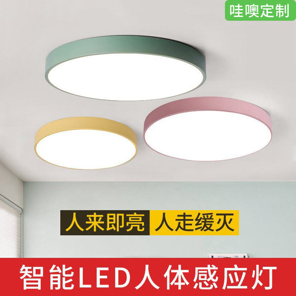 [Wow] Ultra-thin smart led round aisle ceiling light, radar human body sensor light Macaron corridor light