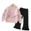 Girlsweater rainbow thread round neck fall and winternew arrival handmade flower little girl pullover sweatersuit