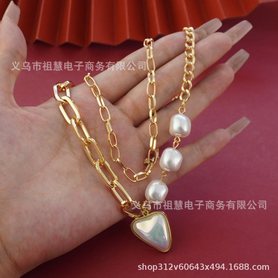 Faux pearl long drawstring necklace, baroque style necklace, 3-in-1 unique pearl necklace, simple choker