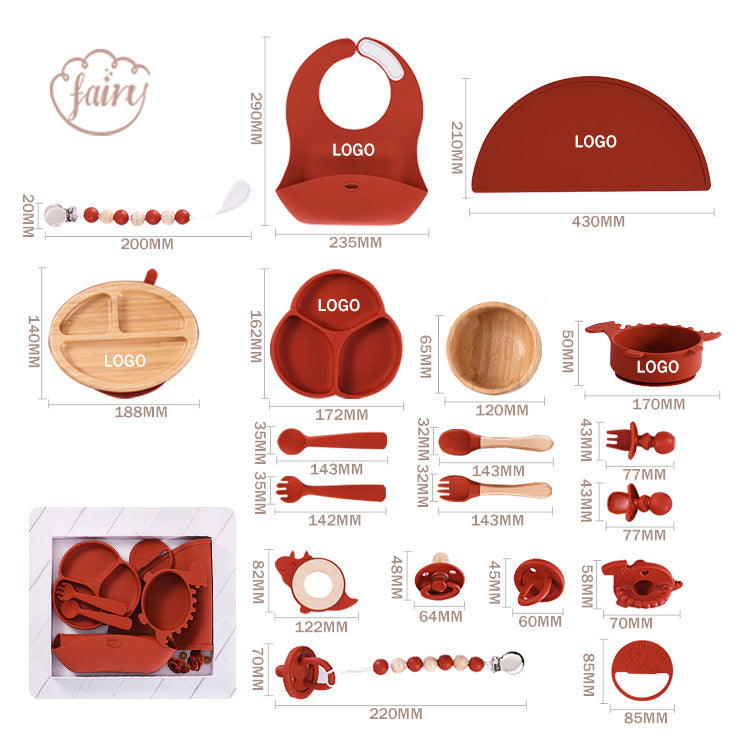 Children's silicone tableware Customized anti-drop baby complementary food Children's tableware Food grade silicone baby tableware set