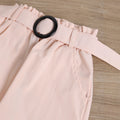 girls' summer woven cami top, off-the-shoulder, frosted button-down three-piece set with belt - toddler & little girl outfit - cross-border e-commerce