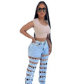 European and american style distressed jeans - new women's streetwear fashion hollow-out high-waisted straight-leg jeans for  cross-border e-commerce