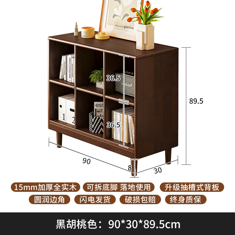 Solid wood short bookcase Walnut color locker American small cabinet Living room rack Record storage cabinet Locker