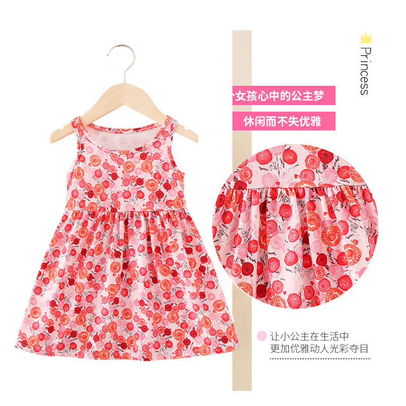new milk silk printed sleeveless dress for toddlers and young children - country style floral tank dress for girls