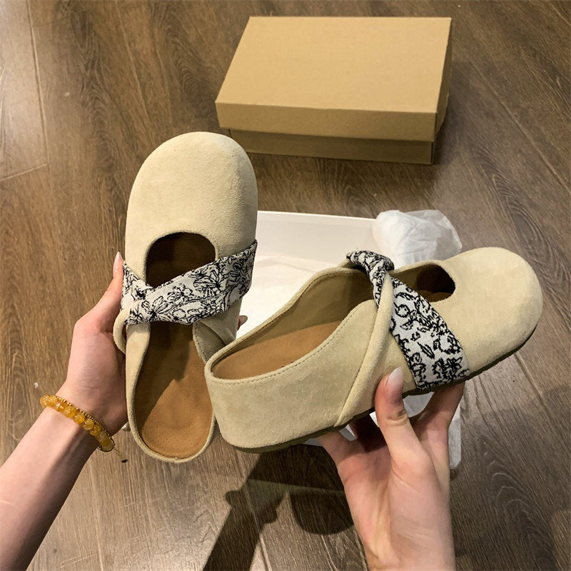 Yellow hidden heel birkenstock shoes women's 2026 spring summer new arrivalretrothick sole slip-on outwear toe-cap half slippers