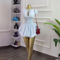European and american cross-border women's summer  new collection: sweet and fresh round neck tie-waist hollow-out ruched tulip dress