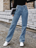 85# pre-sale - 30701#  cross-border fashion women's straight-leg high-waisted slimming denim jeans