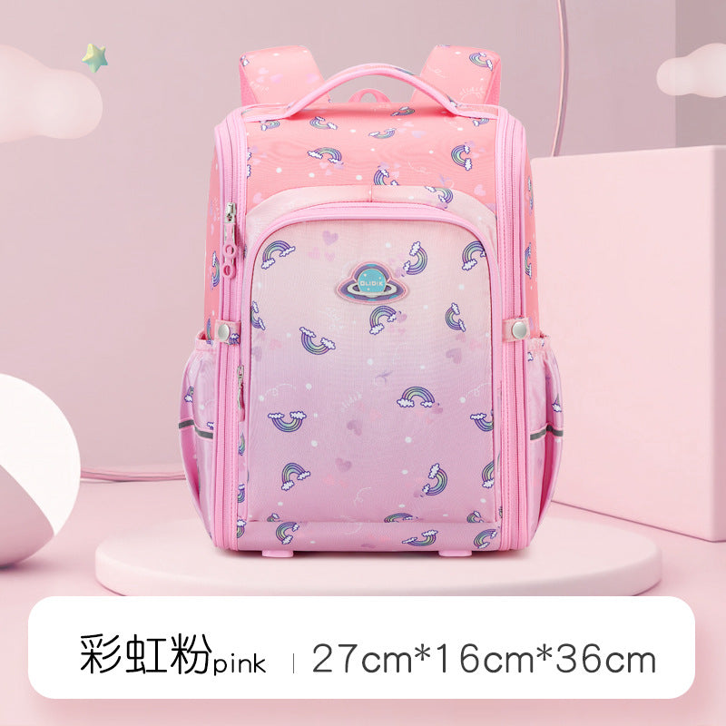 School bag for primary school students and girls Grades 1-6 Korean version of children's backpack to reduce the burden and protect the spine Lightweight girl princess backpack