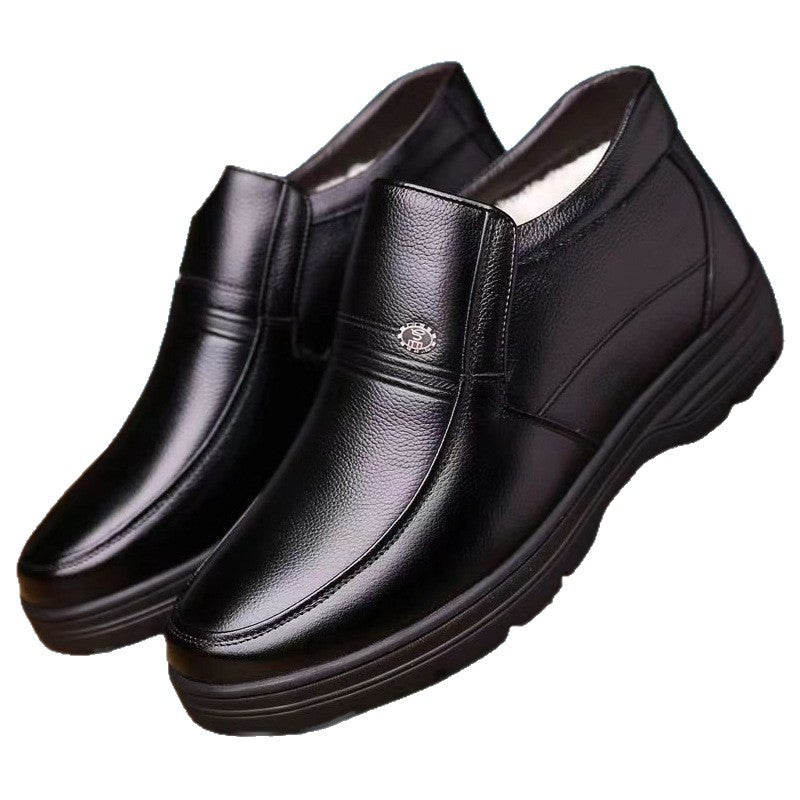 2025 new dad shoes non-slip leather shoes for seniors, high-top cotton shoes for men, winter warm cotton boots for middle-aged and elderly men